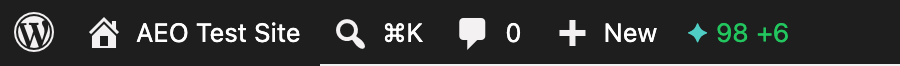 Admin bar badge — AEO score with a color-coded indicator
