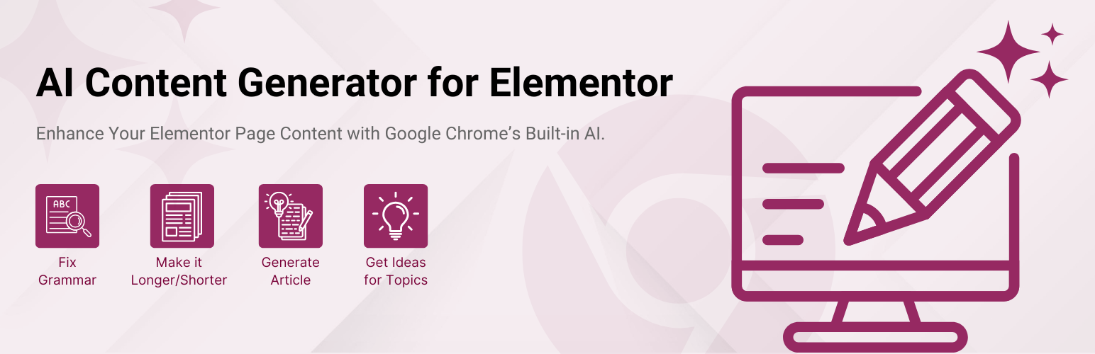 WordPress 外掛 AI Content Generator For Elementor 的封面圖片。