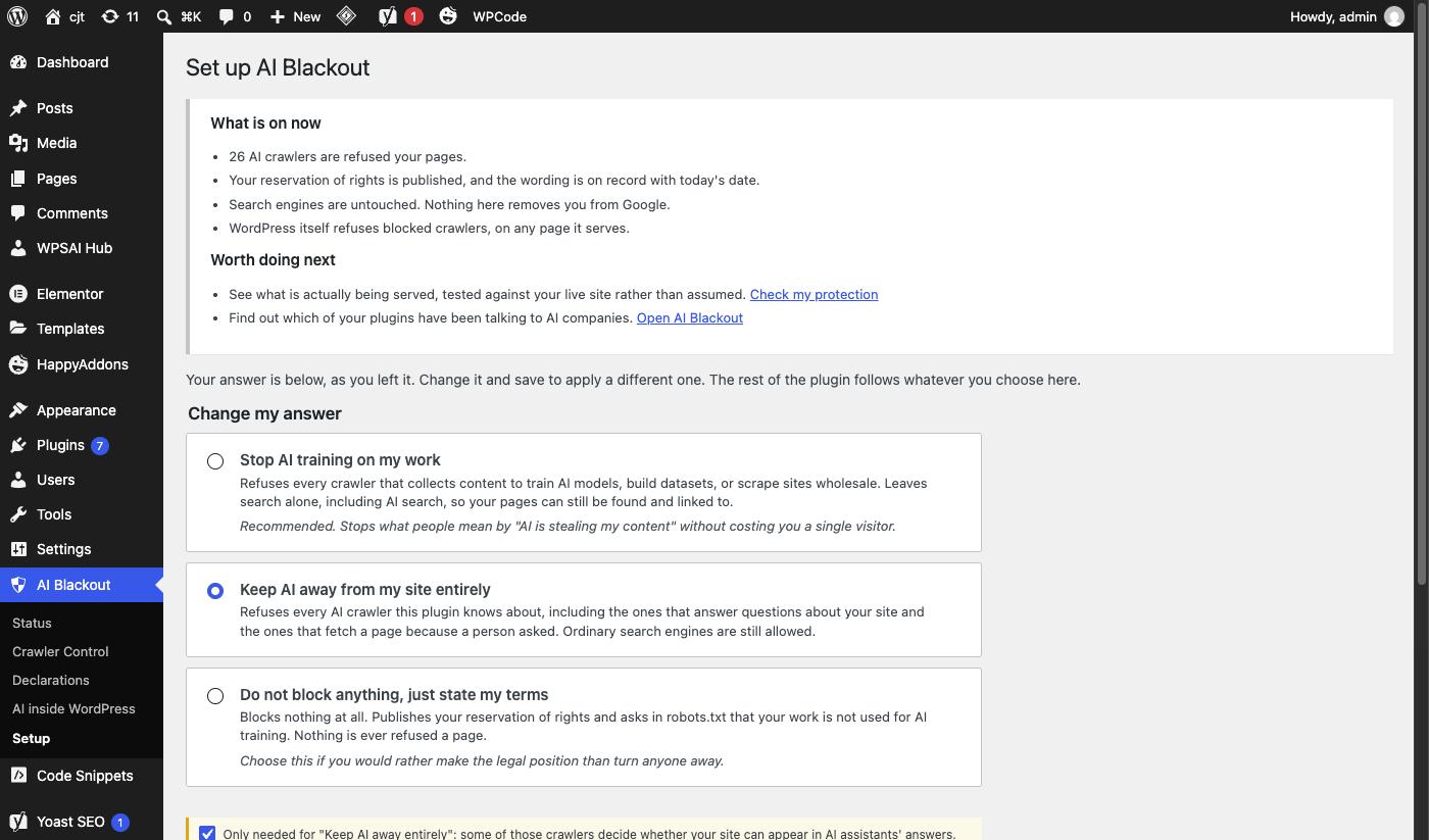 Setup — one question configures everything.