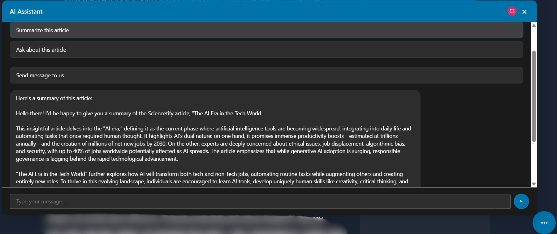 <strong>Instant Article Summaries:</strong> Get a concise, easy-to-read summary of any long article in seconds.