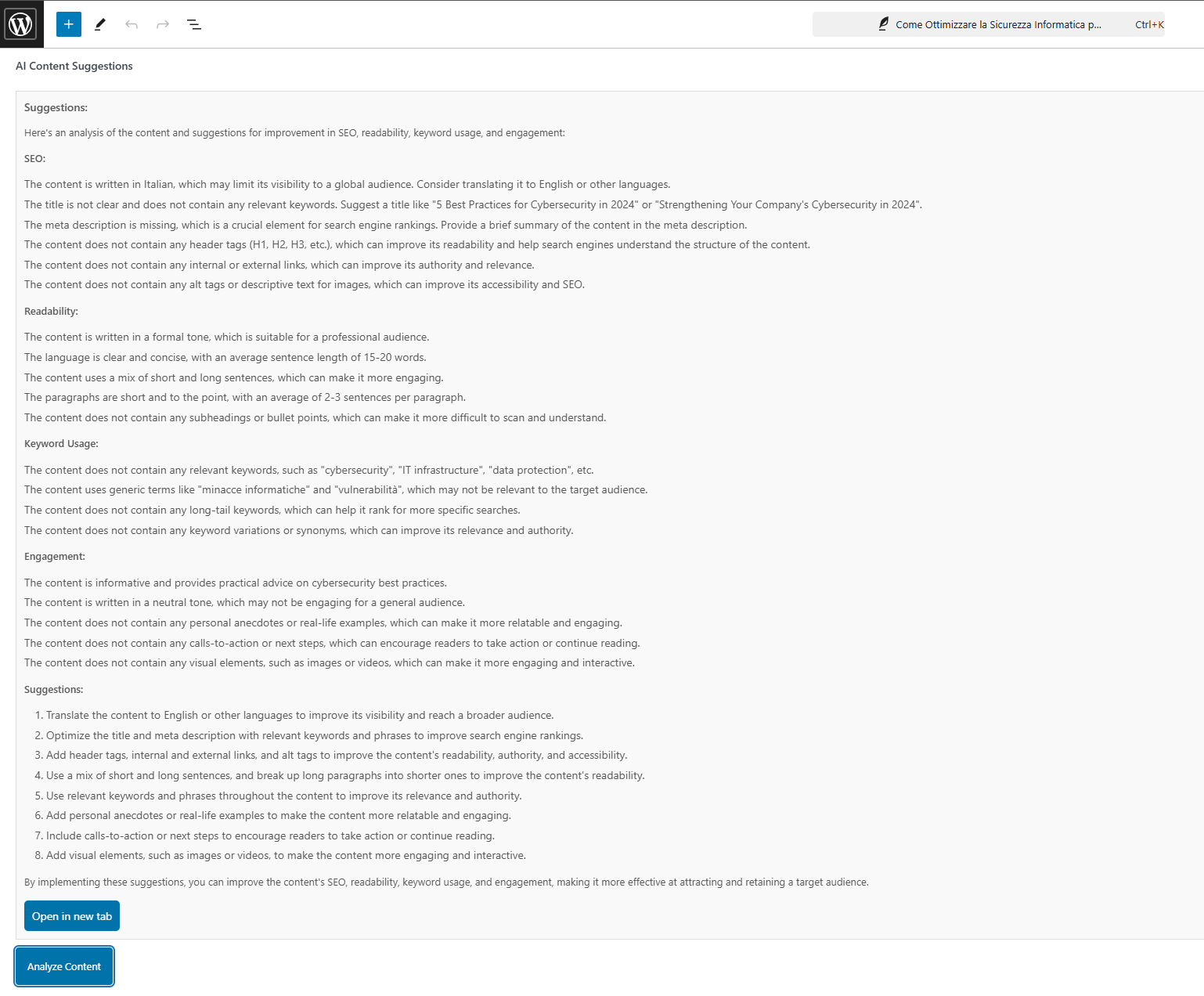 Plugin settings page