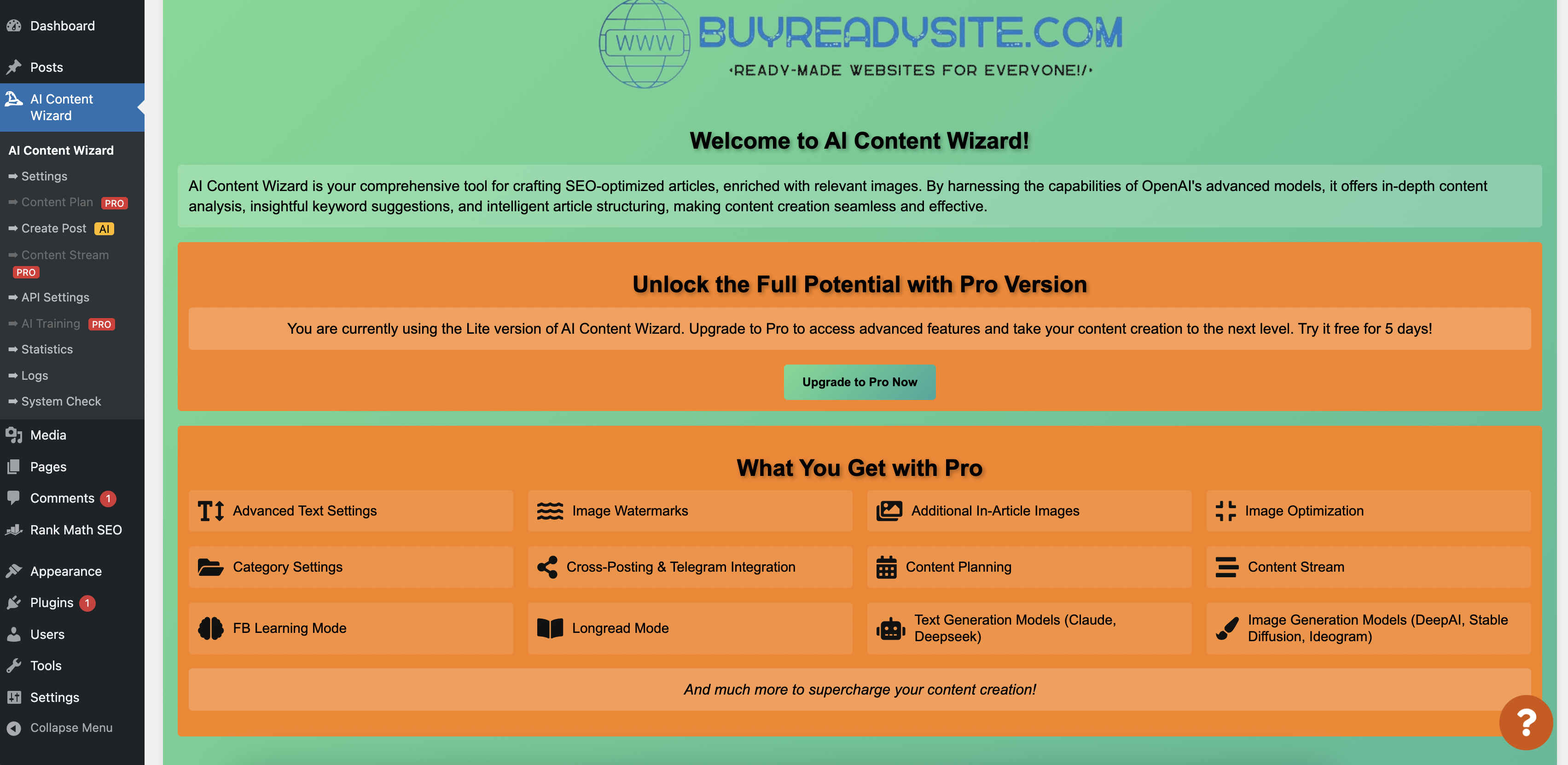 AI Content Wizard Lite by BuyReadySite.com