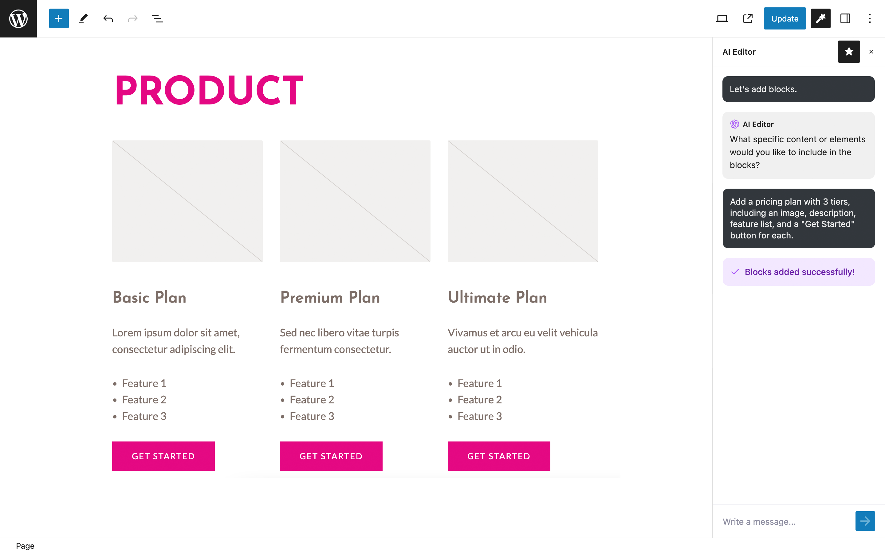 Pricing plan layout. Using GPT-4o.