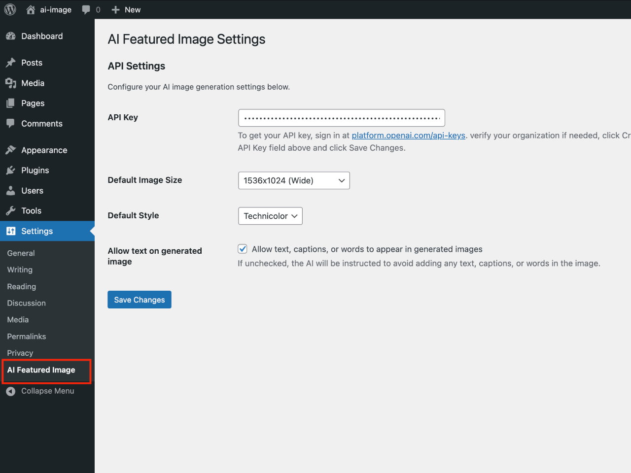 Settings page