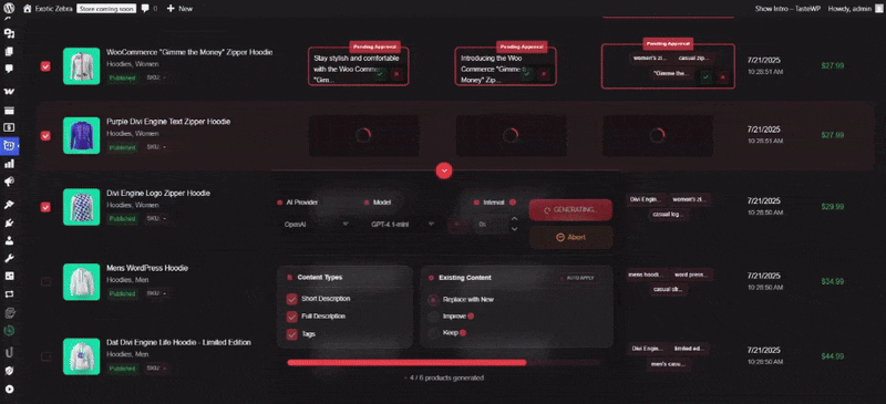 Bulk Generating and Bulk Approval Product Content