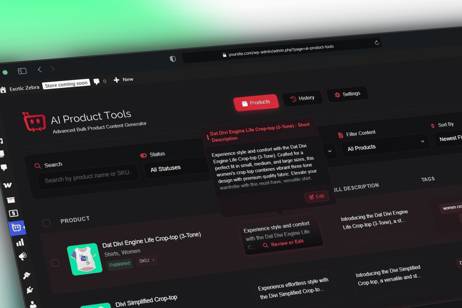 Bulk Generation Product List Screen