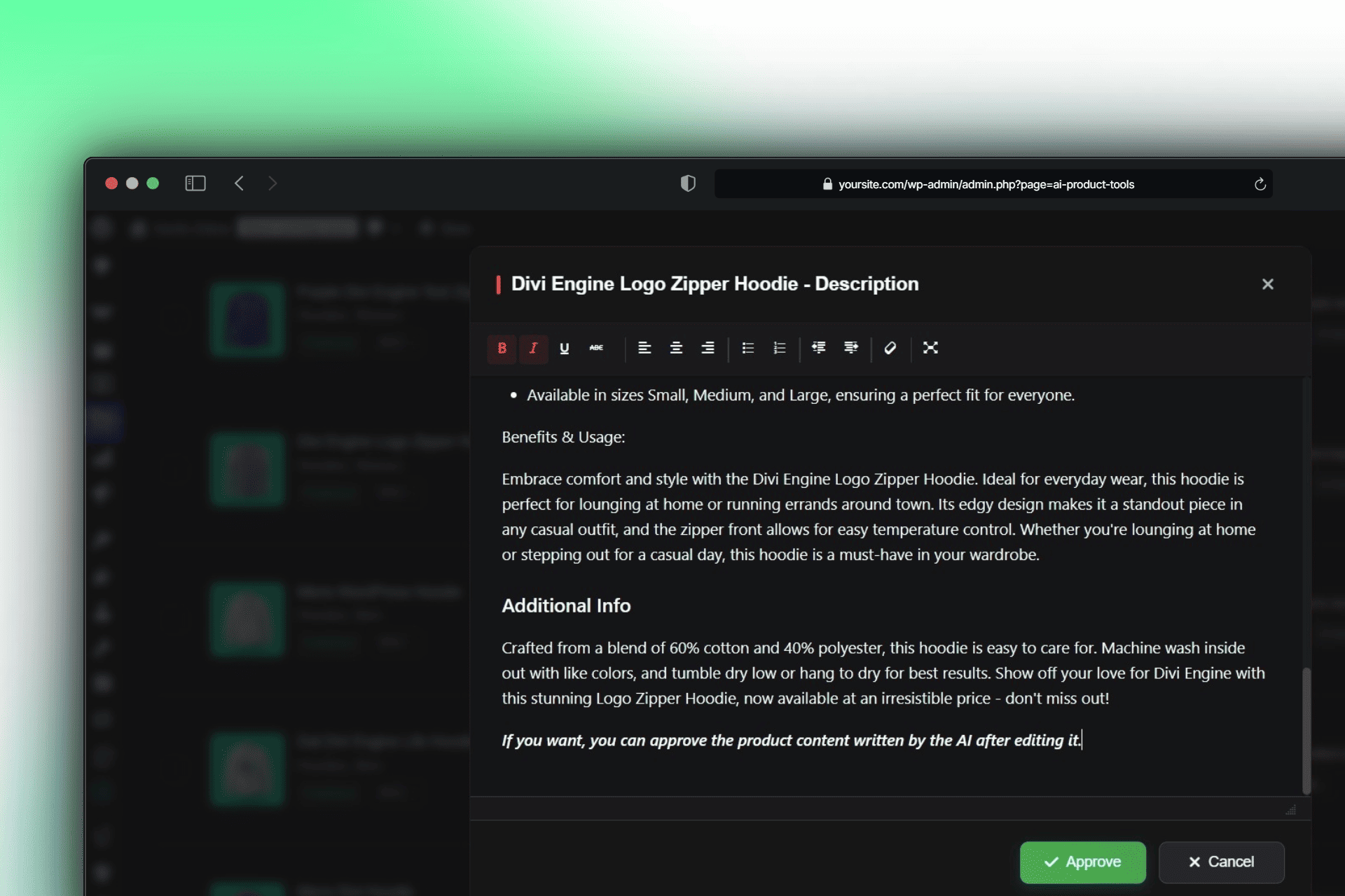 Product Content Editing Screen