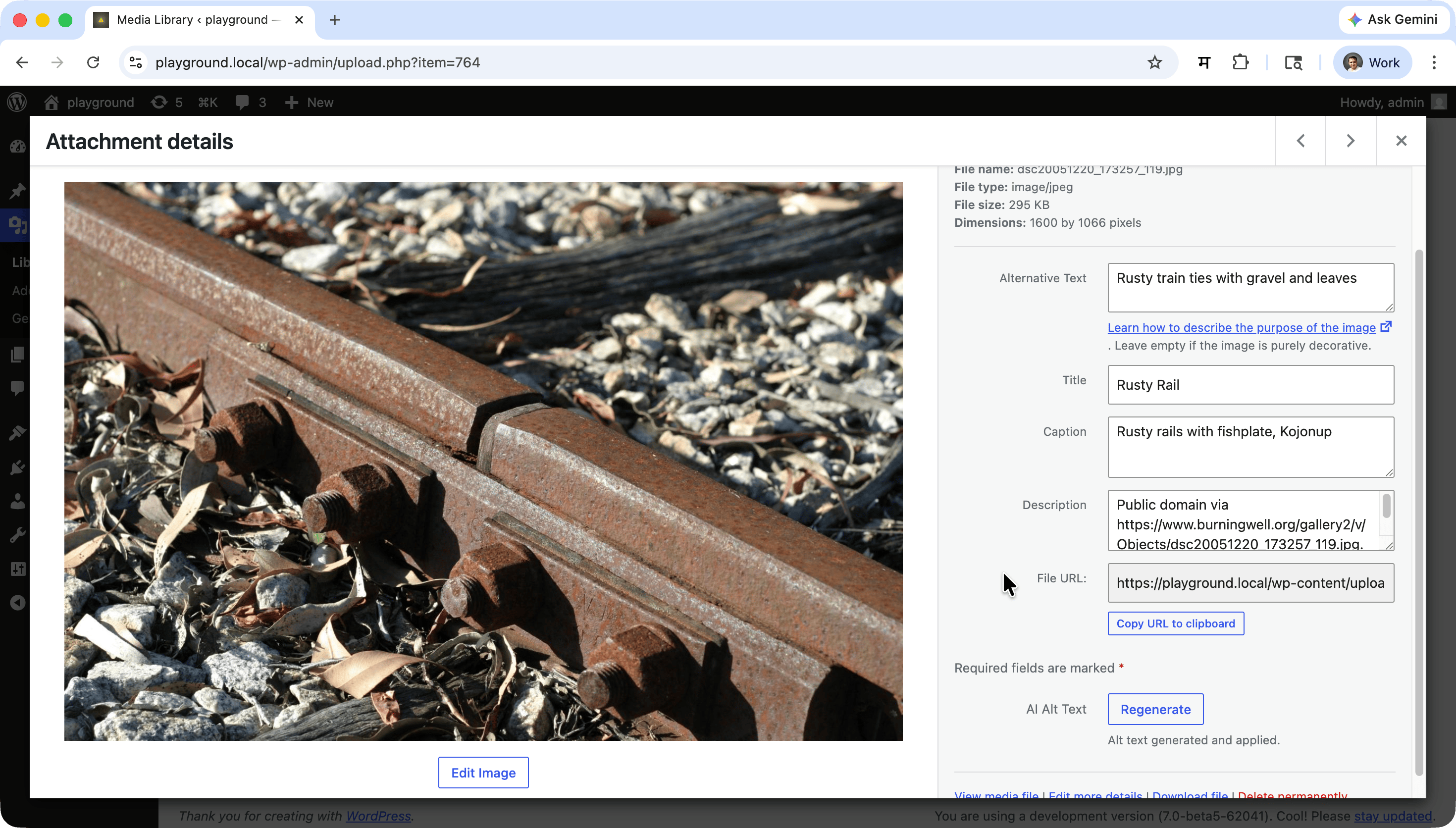 Example of generating alt text for an image using a vision-capable model in LM Studio.