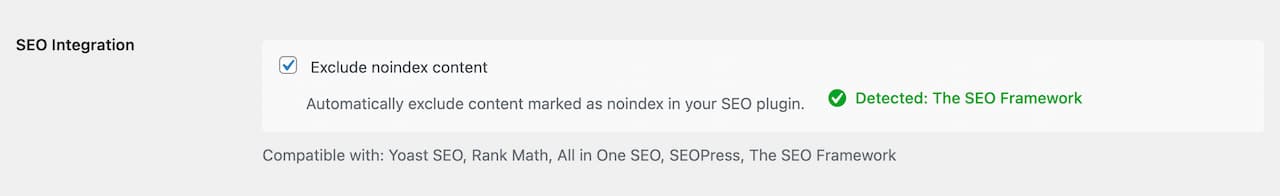 SEO integration setting with detected SEO plugin