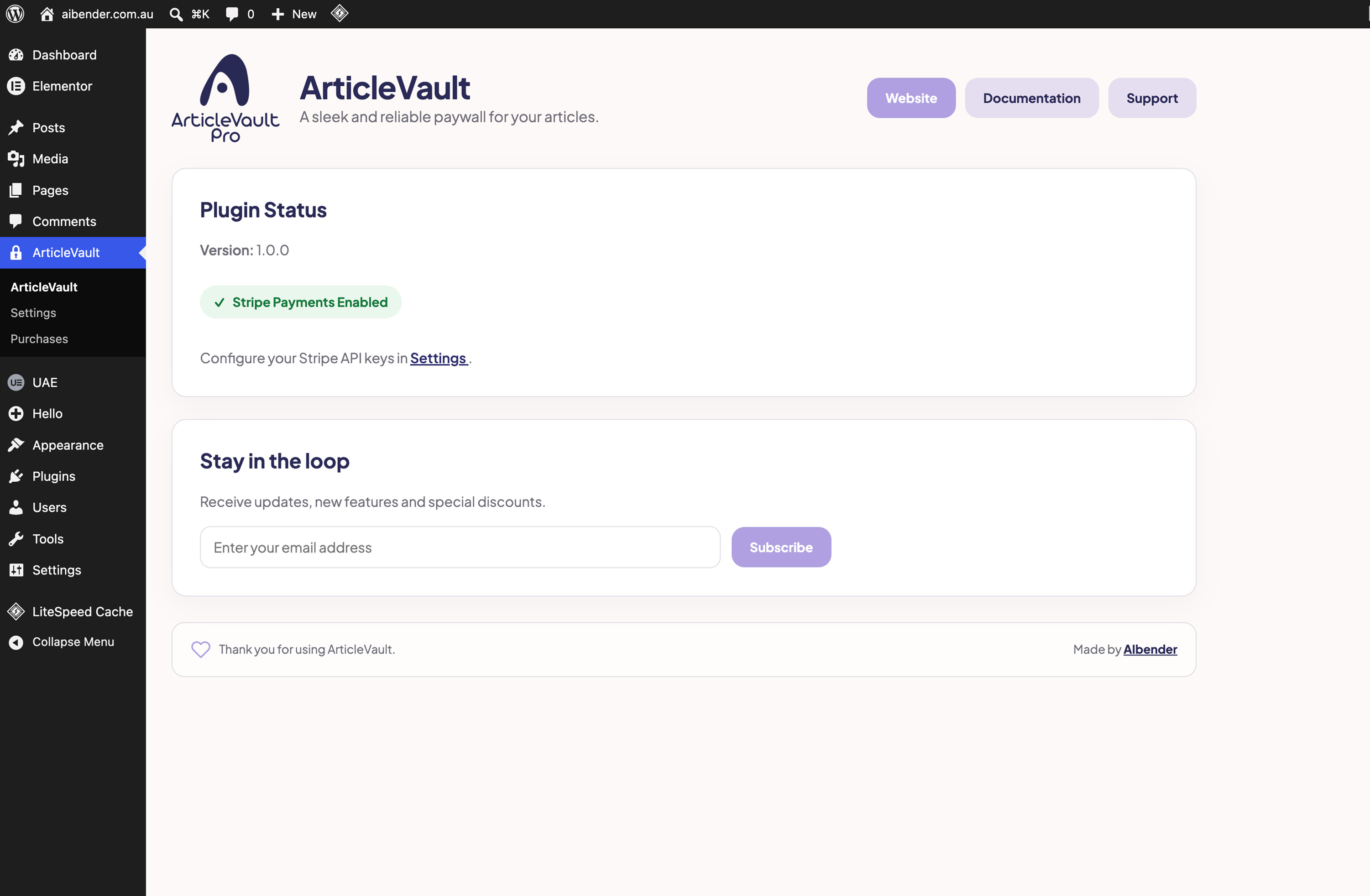 Plugin settings page.