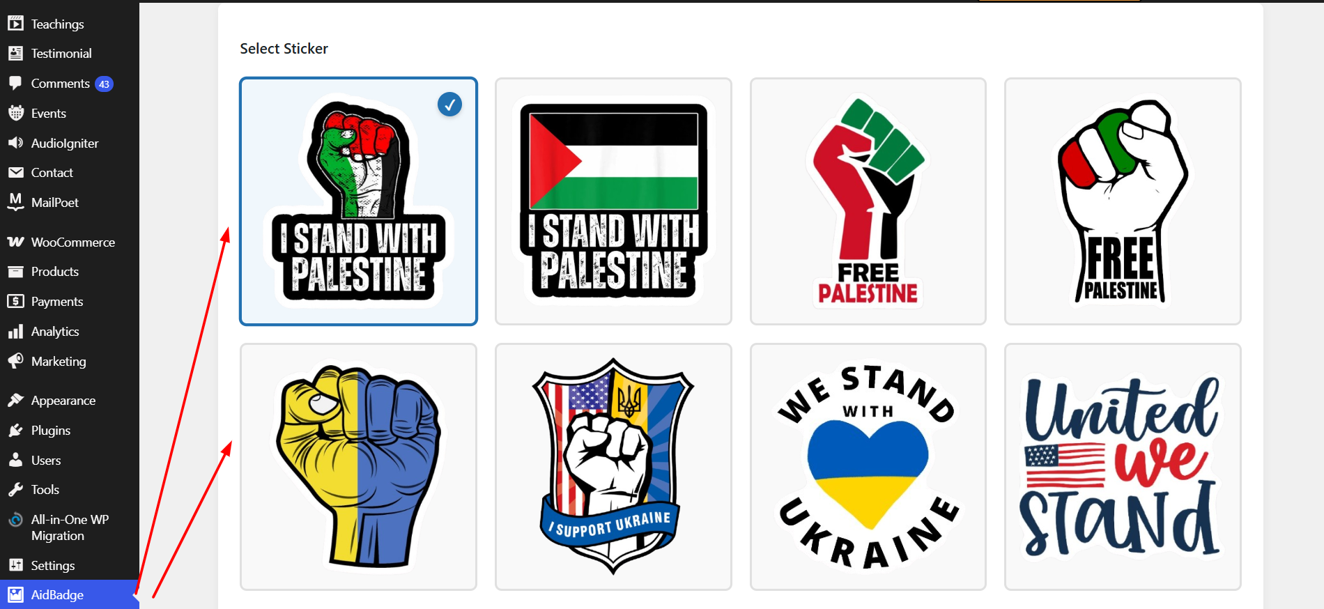A support sticker displayed in the corner of the front page.