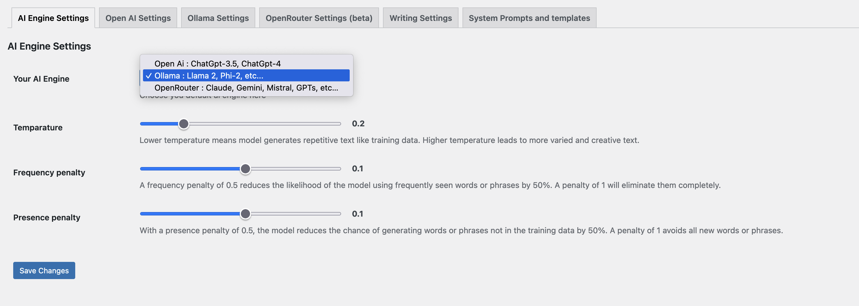 Aiify AI Engine setting