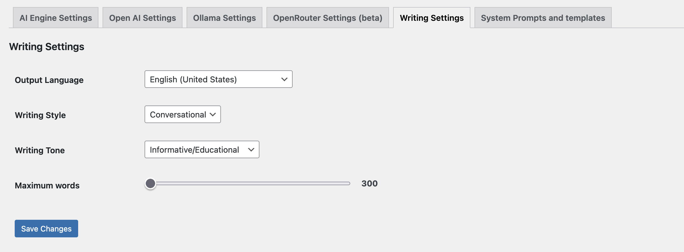 Aiify Writing setting