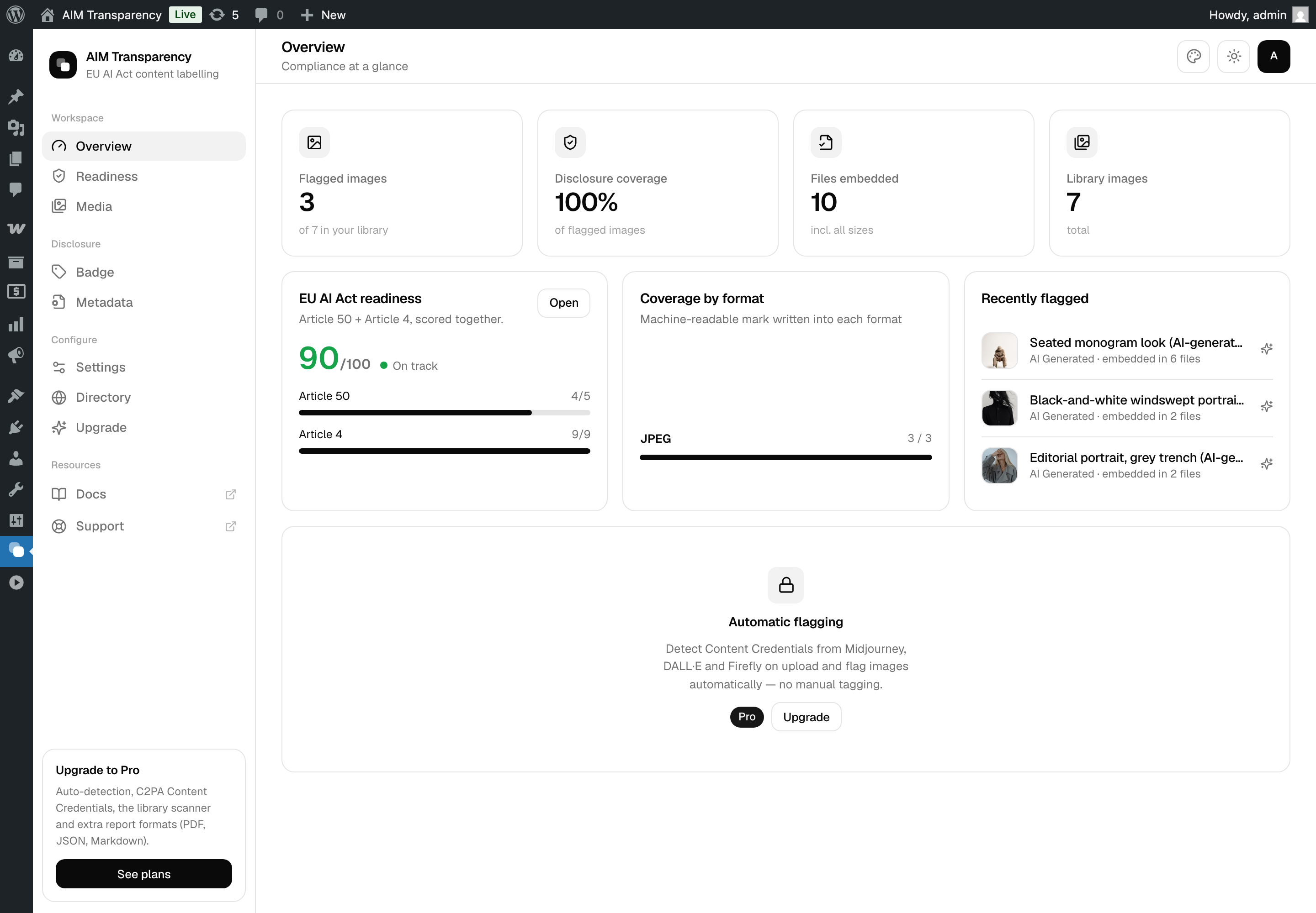 Two dashboard themes — the default Neo skin and a clean, WordPress-native Classic skin, switchable anytime.