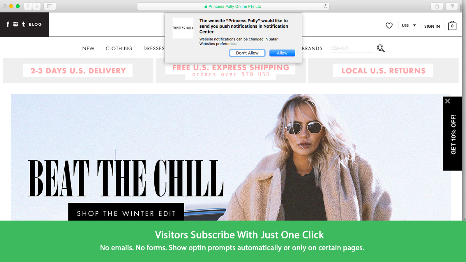 Visitors Subsribe with just One Click