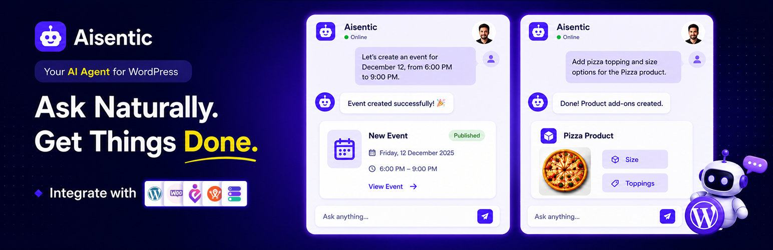 WordPress 外掛 Aisentic – AI Copilot for WordPress Dashboard 的封面圖片