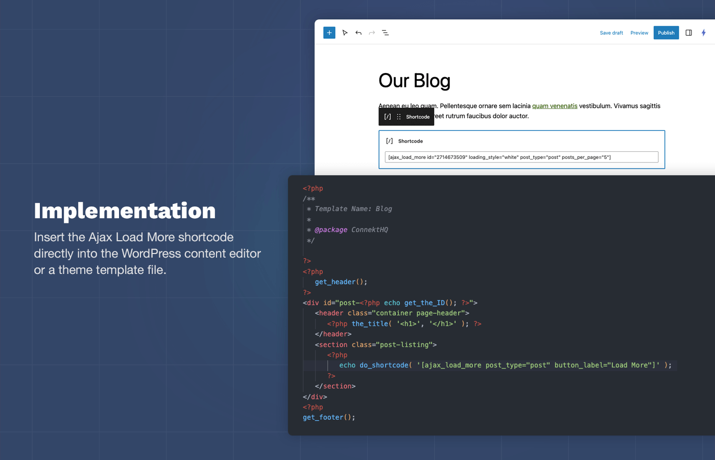 Screenshot of implementation of Ajax Load More