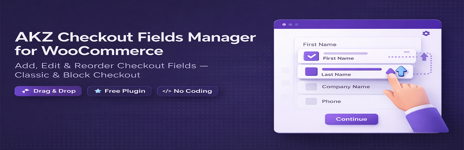 WordPress 外掛 AKZ Checkout Fields Manager for WooCommerce 的封面圖片