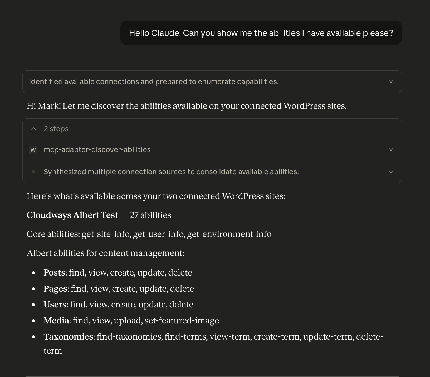 An active connection with Claude Desktop