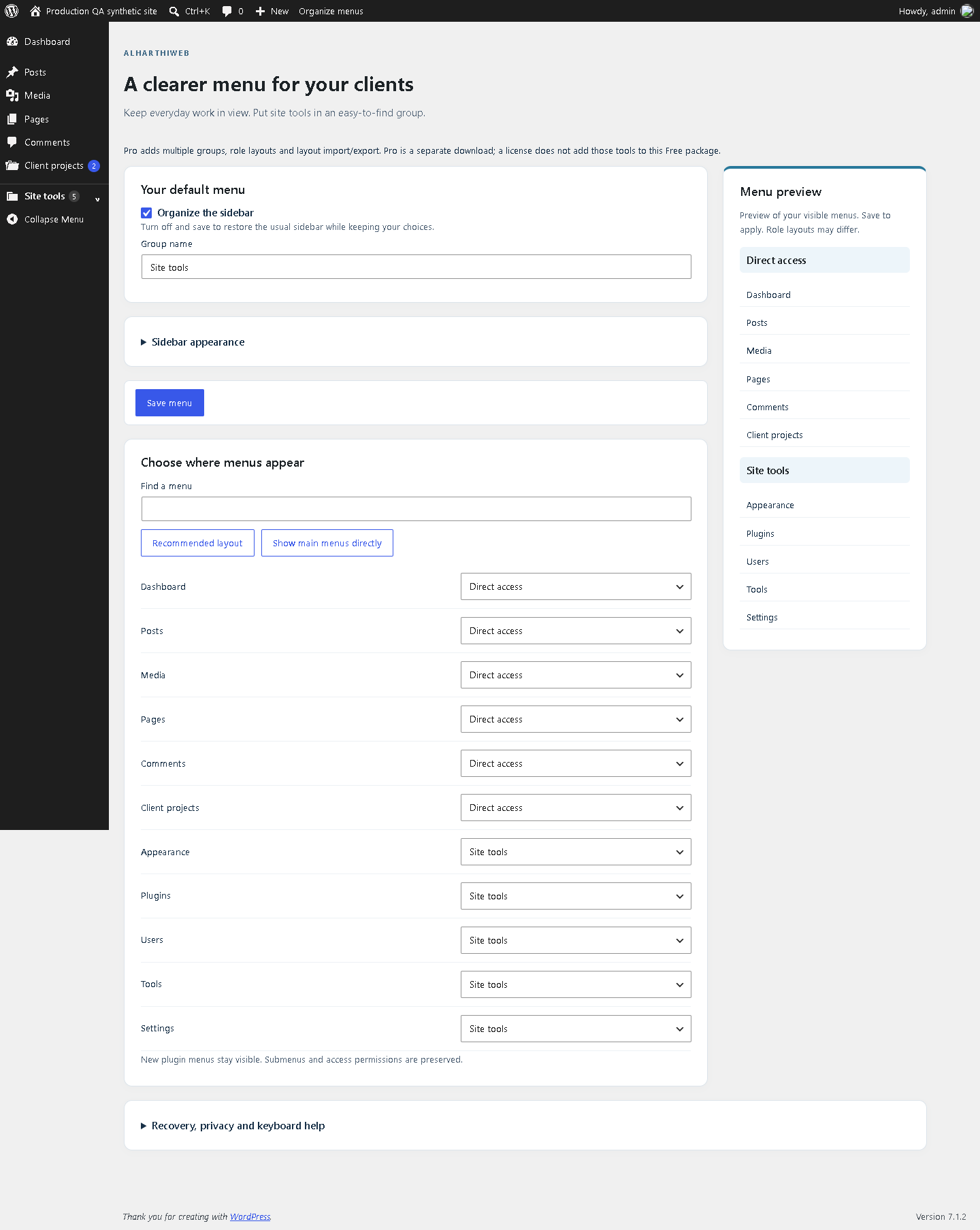 Name your group, place menus and preview the client experience.