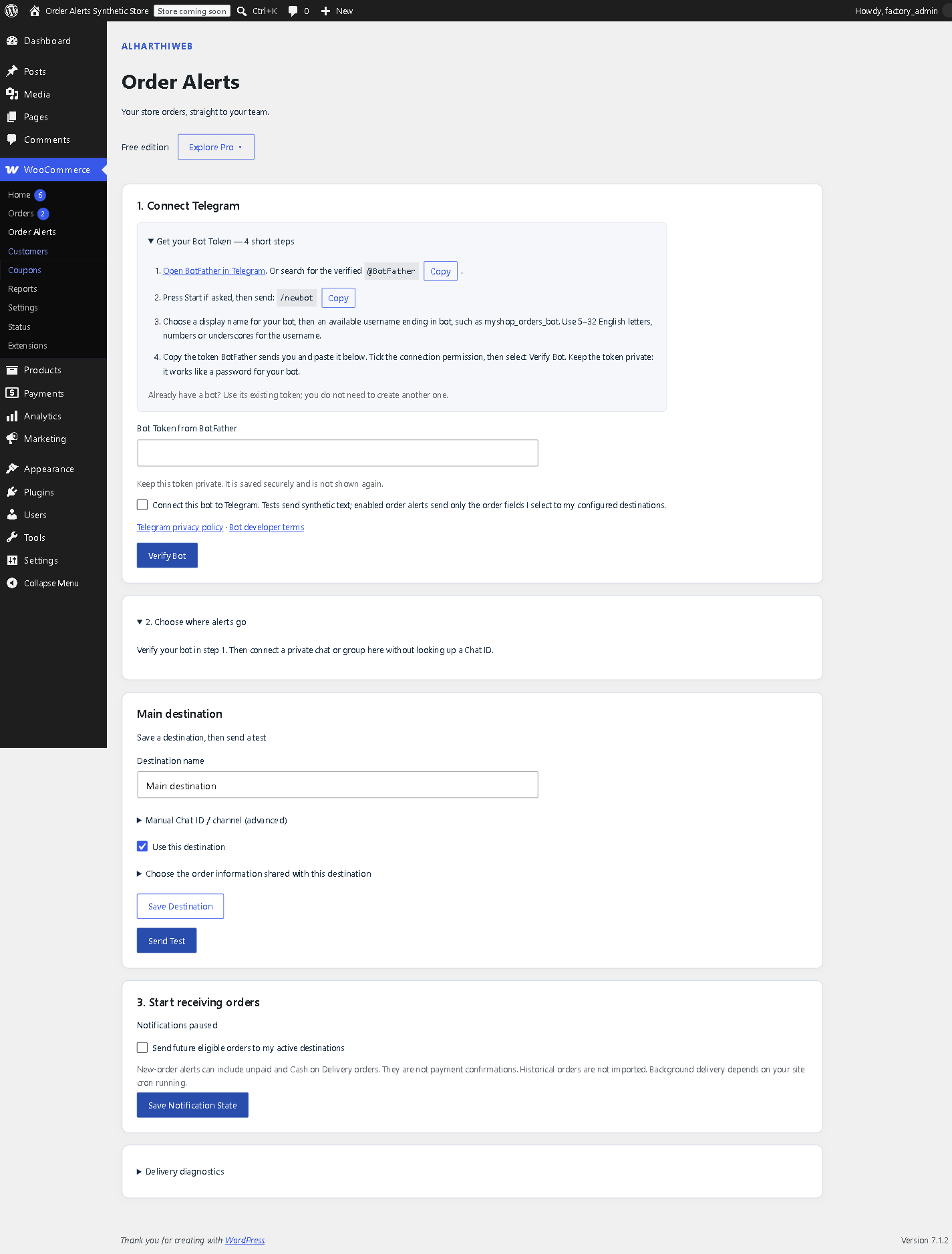 Connect your Telegram bot and send a test.