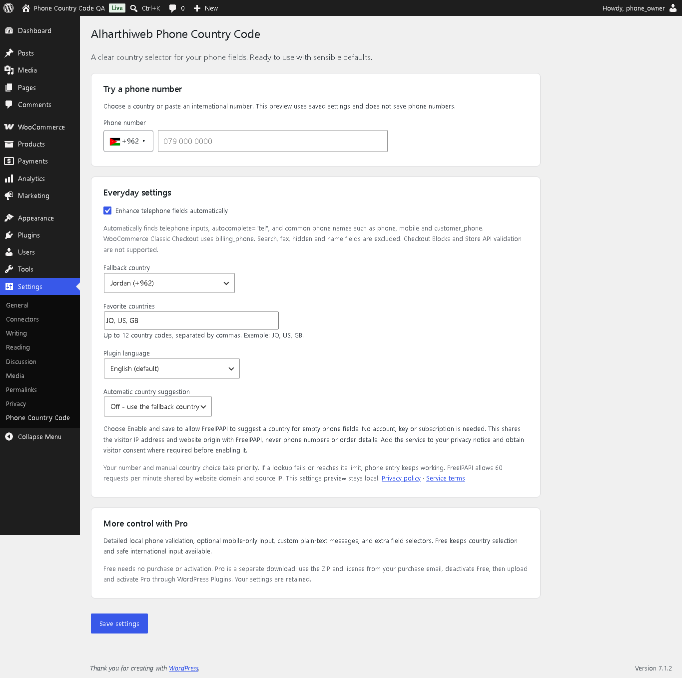 Simple settings and an immediate local preview.
