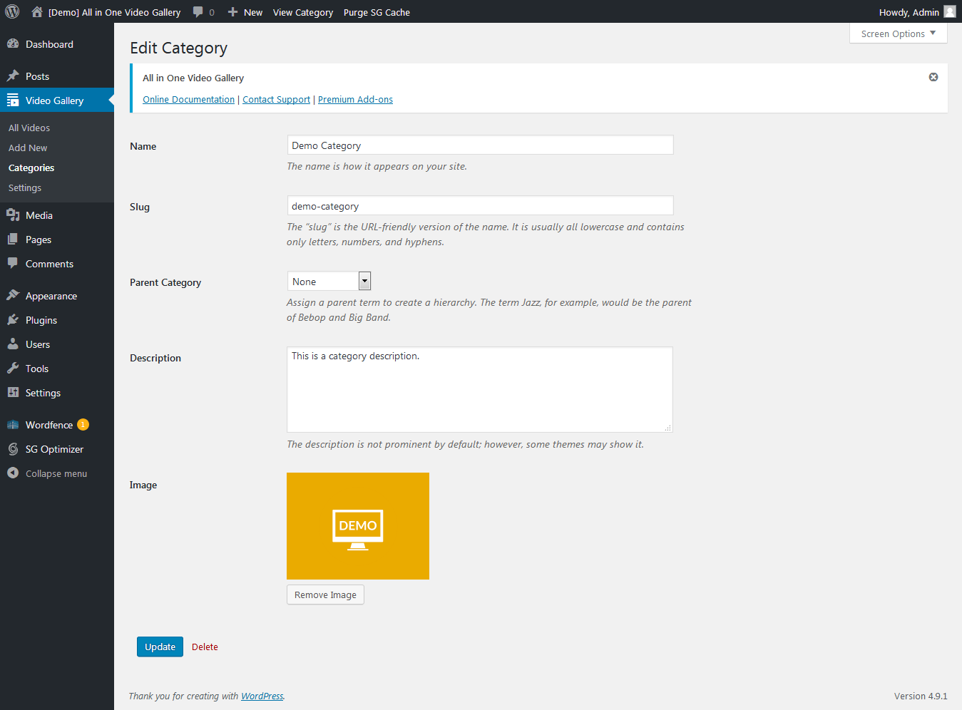 Category form back-end.