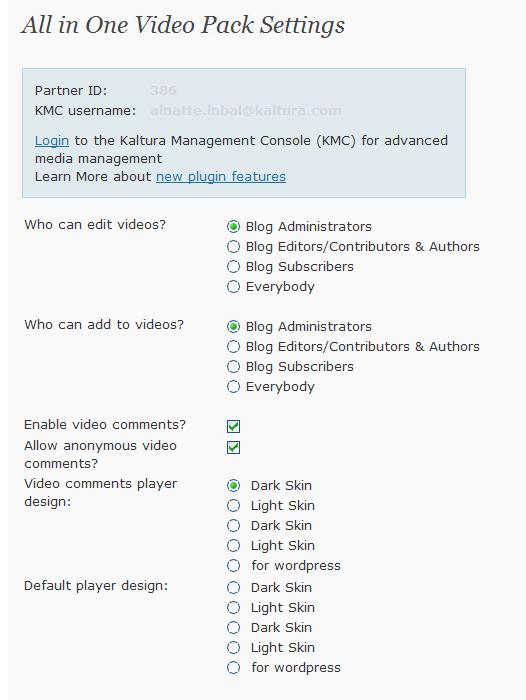 The plugin settings page