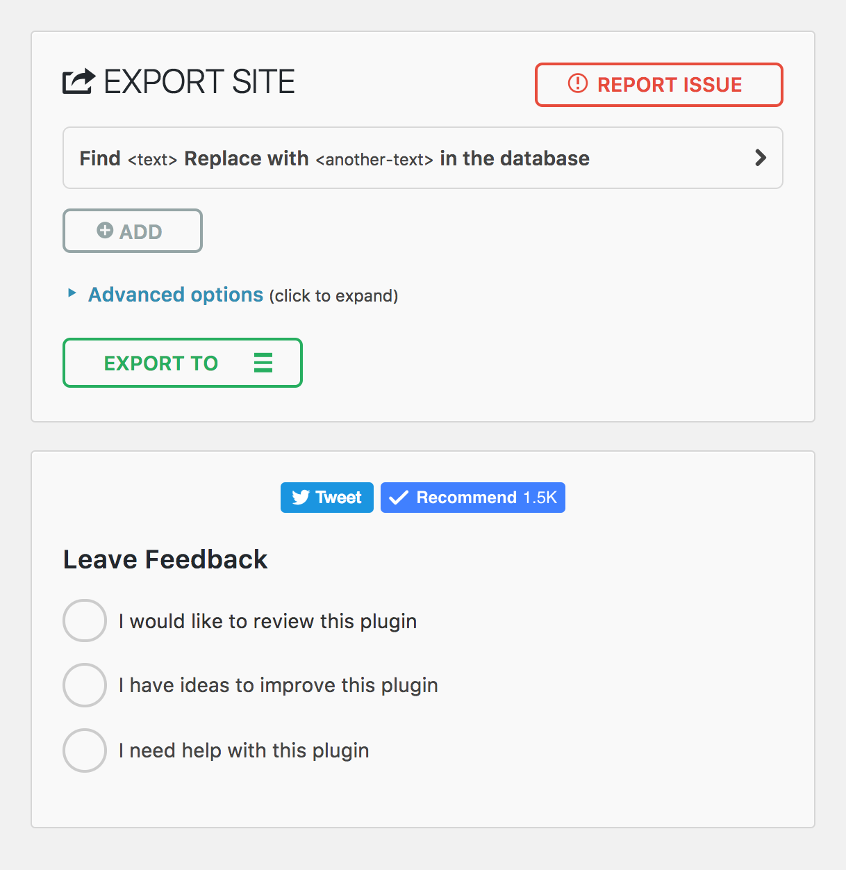 Mobile Export page