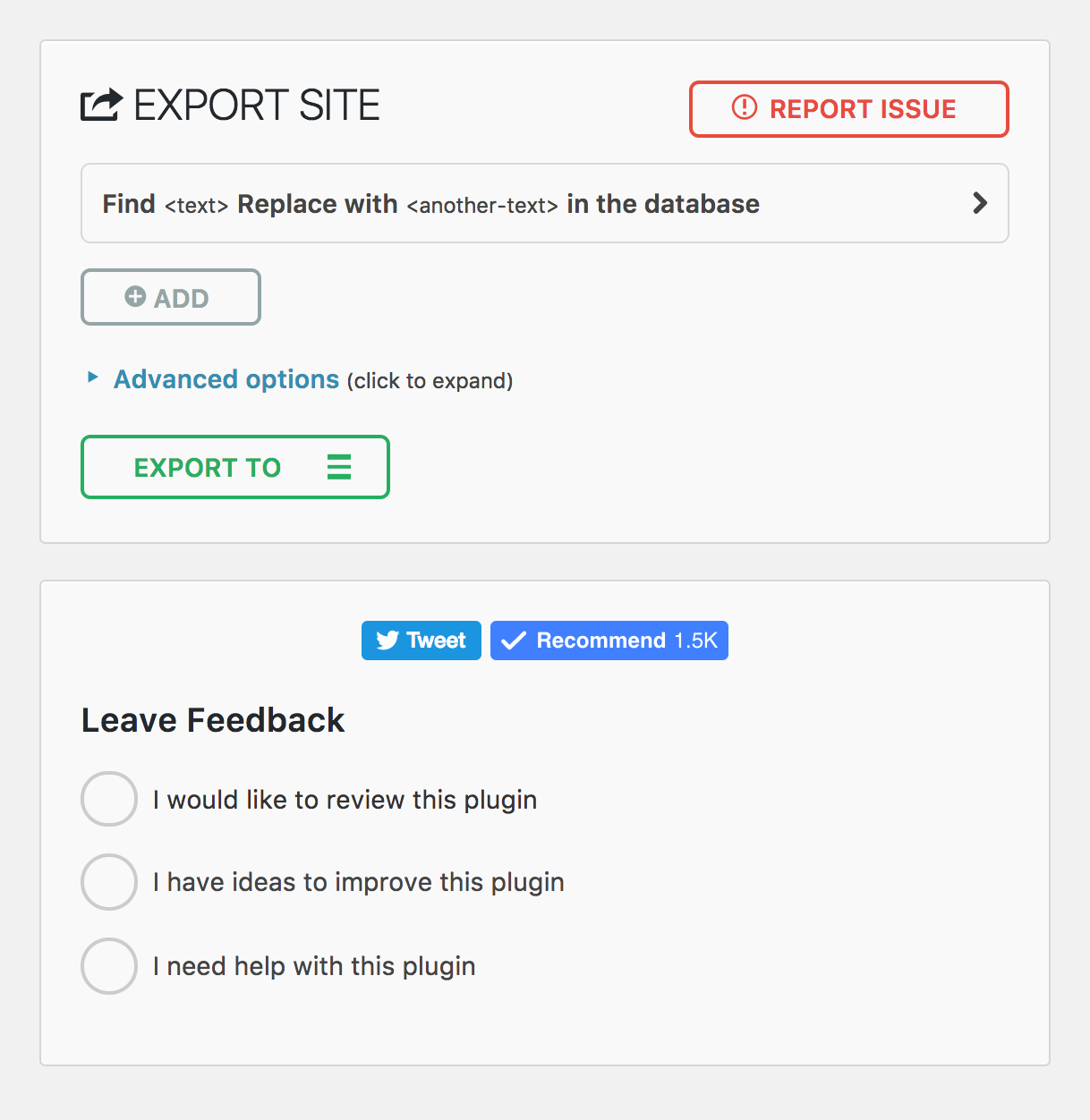 Página de exportação em dispositivos móveis