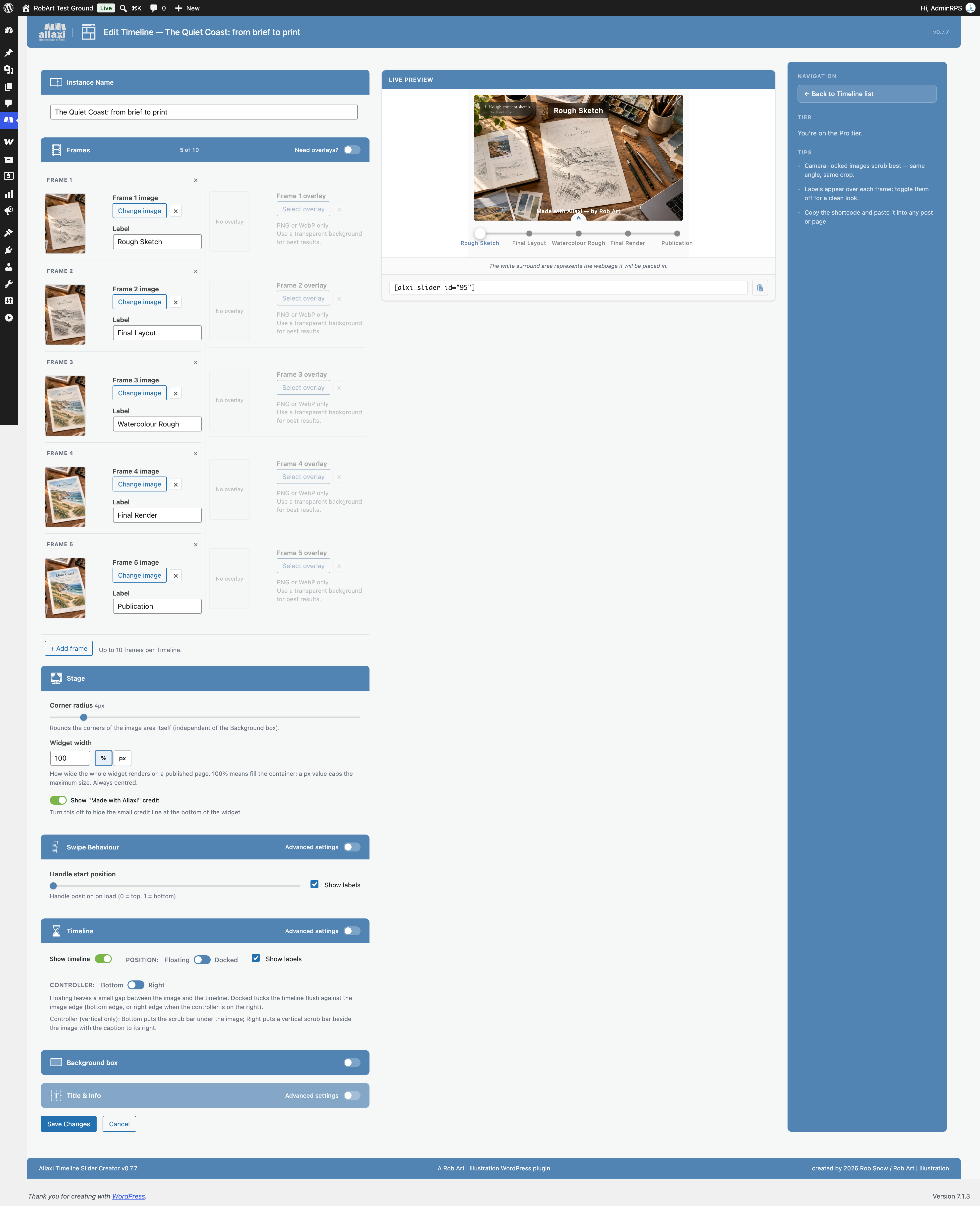 Free horizontal Timeline editor — add stages with labels and captions to show a visual process.