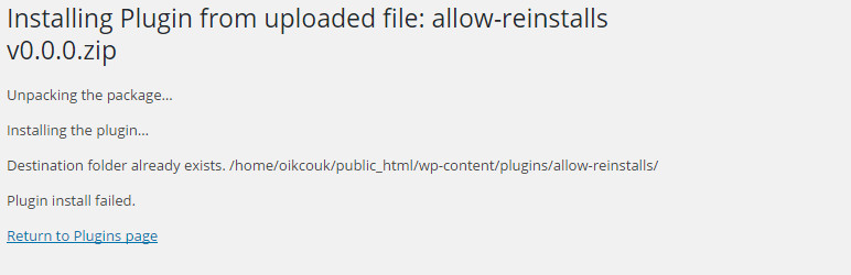 Upload fails when allow-reinstalls is already installed but inactive