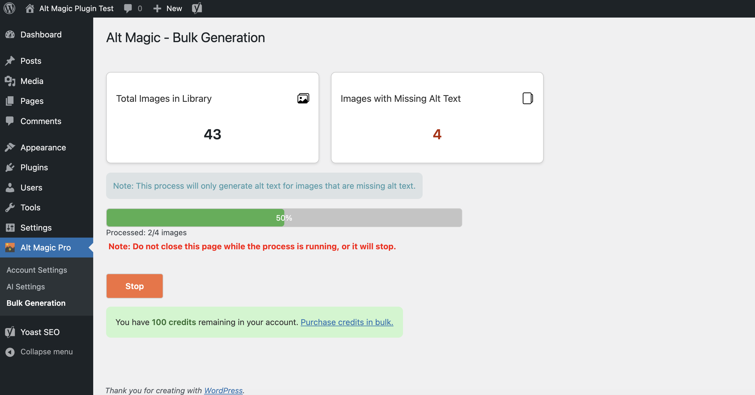 Bulk alt text generation