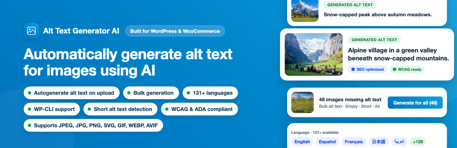 WordPress 外掛 Alt Text Generator AI – Automatically generate alt text for images using AI 的封面圖片