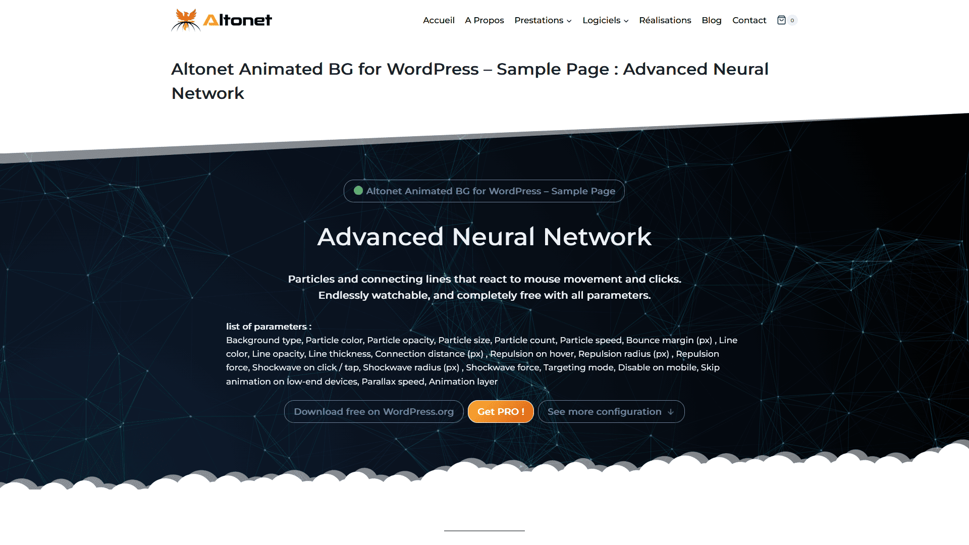 Advanced Neural Network — interactive particle network reacting to mouse and click.