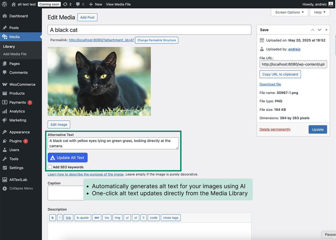 Easily generate alt text for any media image with a single click