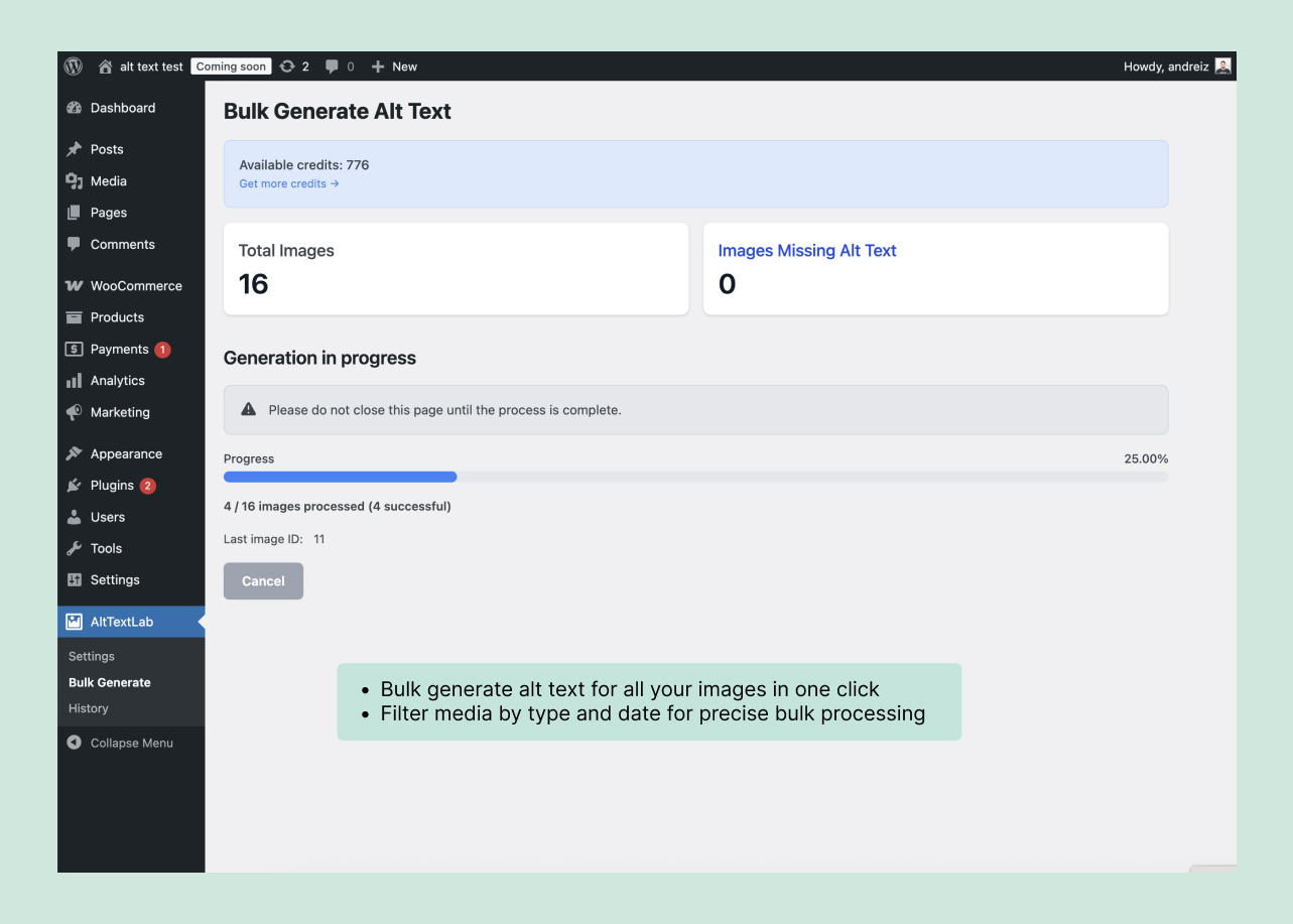 Generate alt text directly inside the WooCommerce product image picker