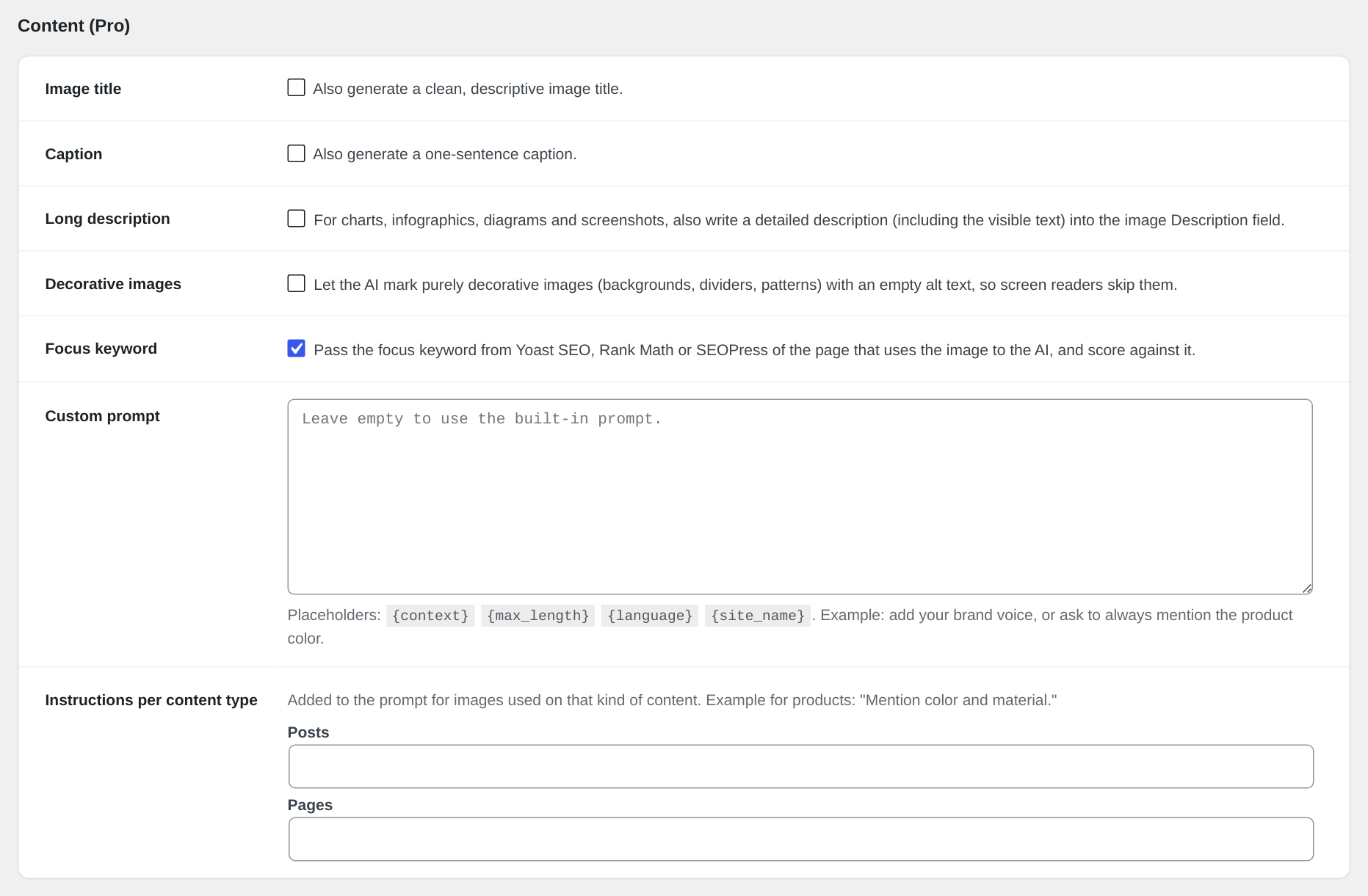 Content settings