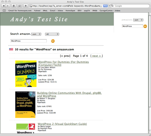 An example search using the classic theme.
