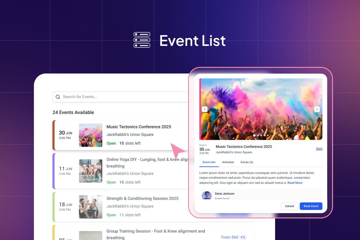 Event List booking form