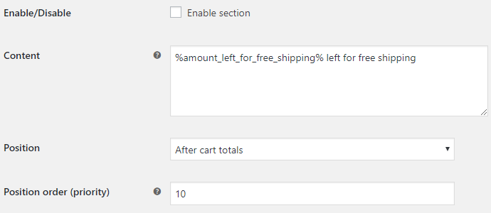 In order to see the plugin working on the frontend, enable the Cart section.