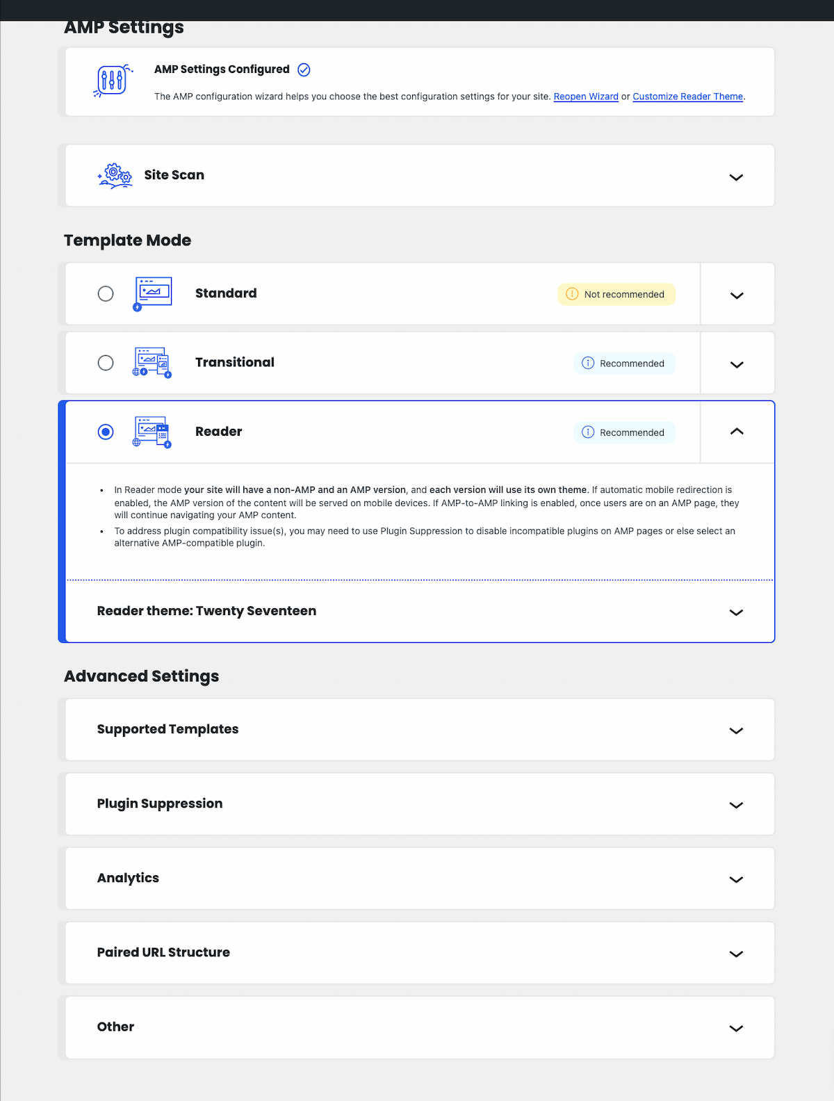 Reabra o assistente de integração, altere as opções individuais ou gerencie as configurações avançadas.