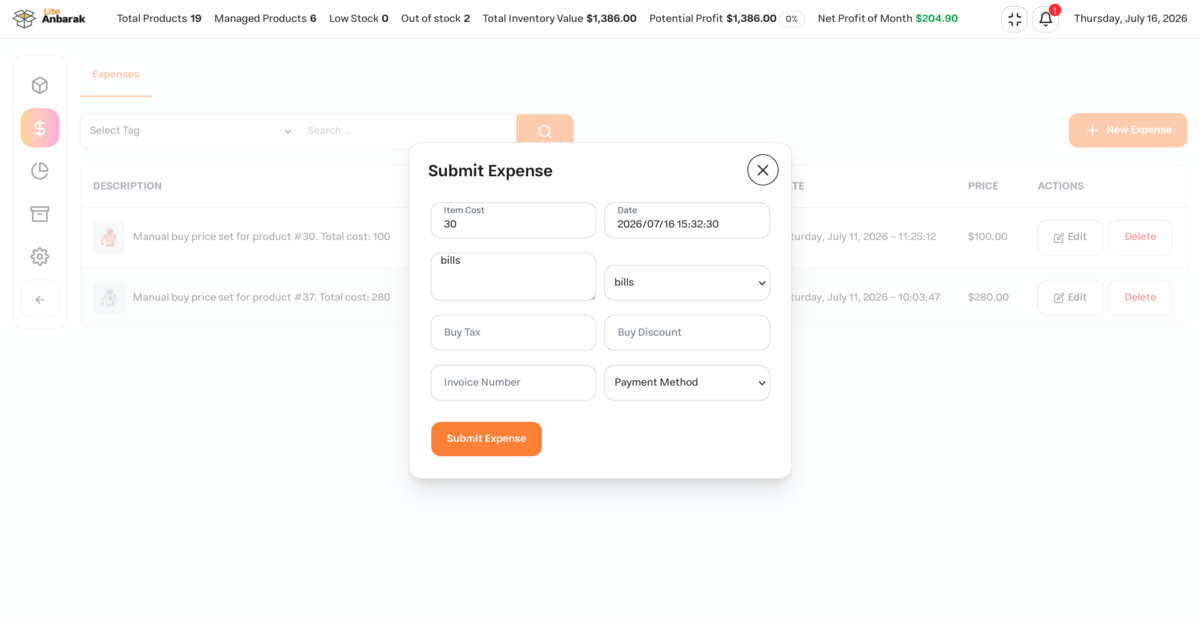 Submitting an expense