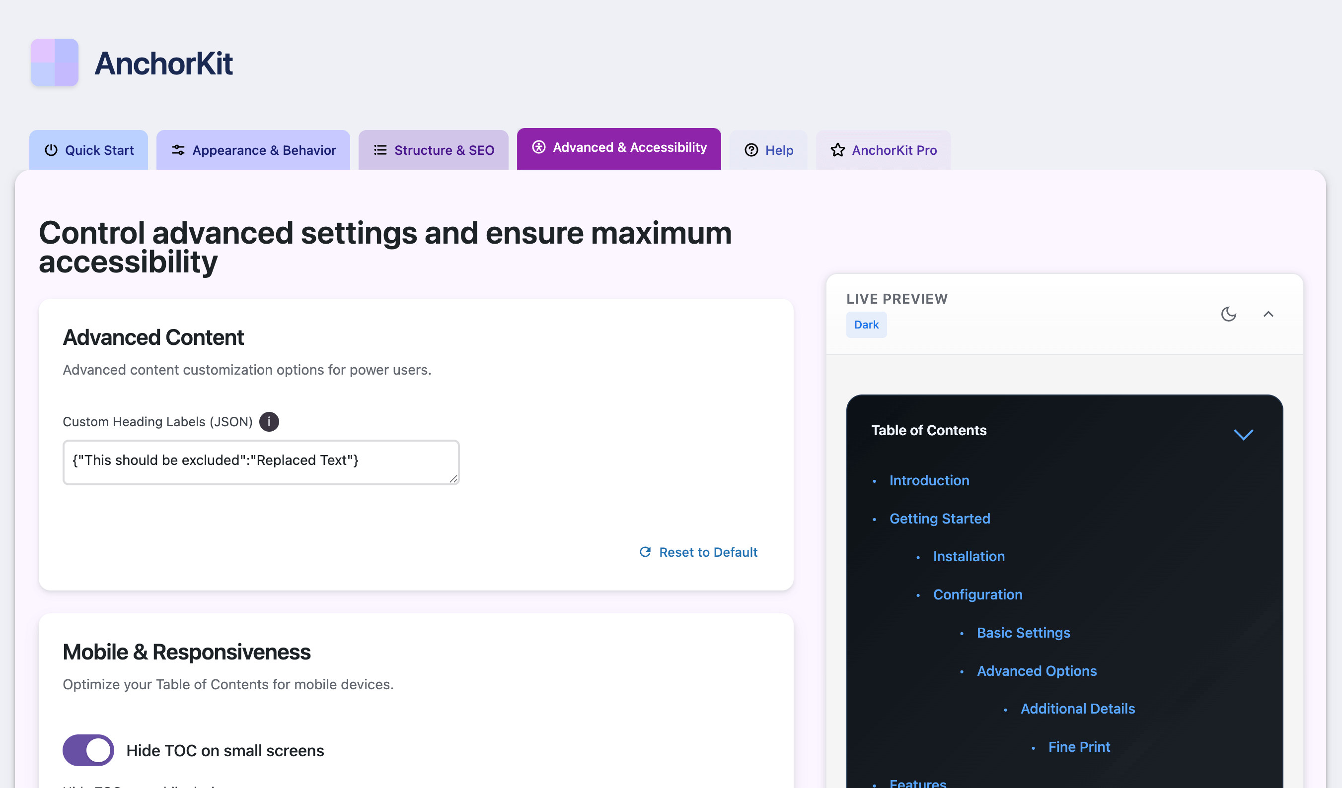 <strong>Accessibility-First Controls</strong>: WCAG compliant configuration with ARIA labels, keyboard navigation, screen reader support, and enterprise-grade accessibility features.