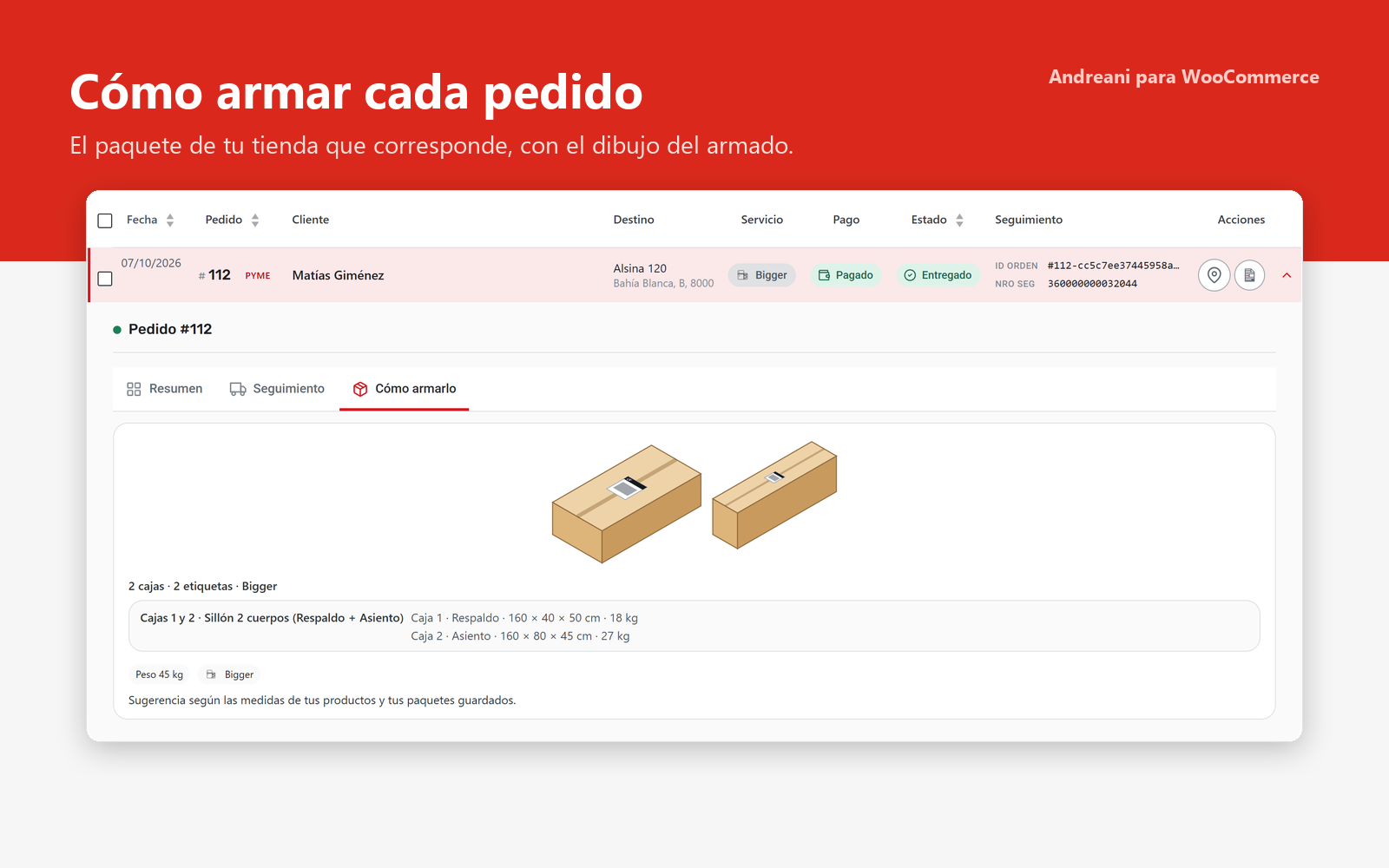 Cómo armar cada pedido: el paquete de tu tienda que corresponde, con el dibujo del armado.