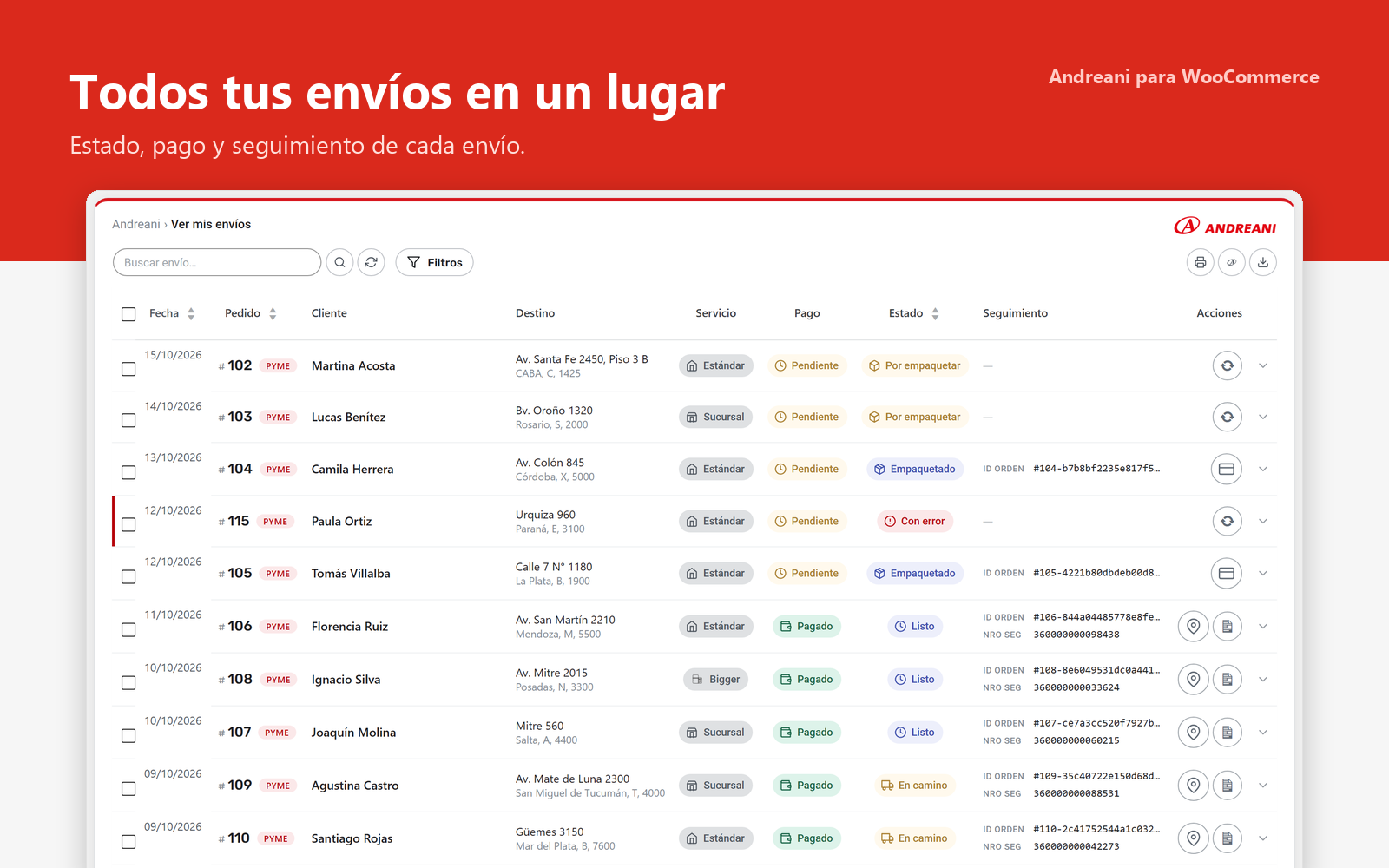 Ver mis envíos: todos tus envíos de Andreani en un solo lugar, con su estado.