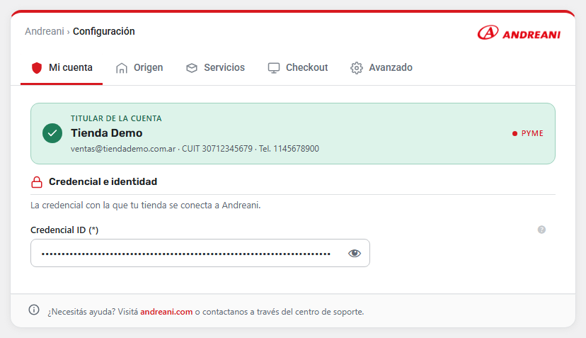 Configuración de la cuenta Andreani con tu Credencial ID.