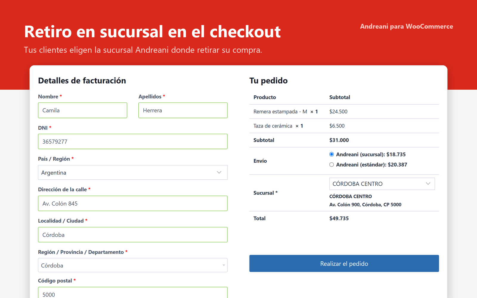 Retiro en sucursal: tus clientes eligen la sucursal Andreani en el checkout.