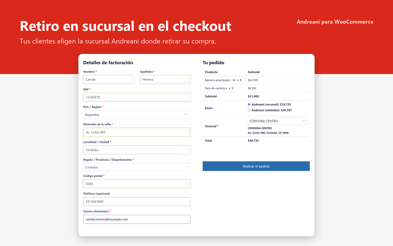 Retiro en sucursal: tus clientes eligen la sucursal Andreani en el checkout.