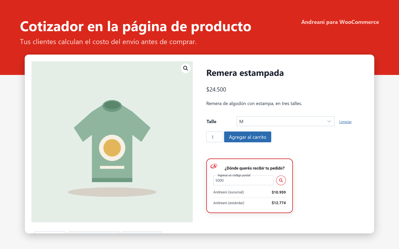 Cotizador en la página de producto: tus clientes calculan el envío antes de comprar.